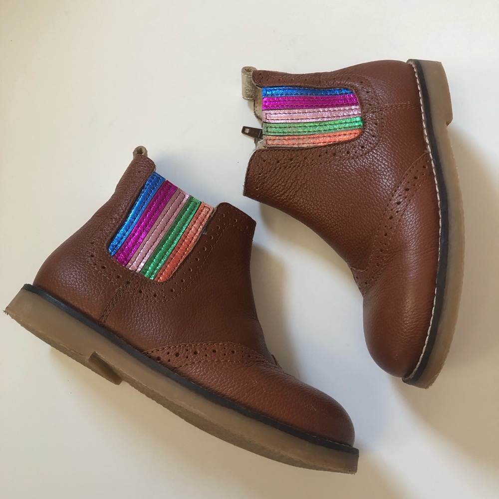 Mini Boden 28 (US 11) Leather Chelsea Boots brown Rainbow toddler slip on